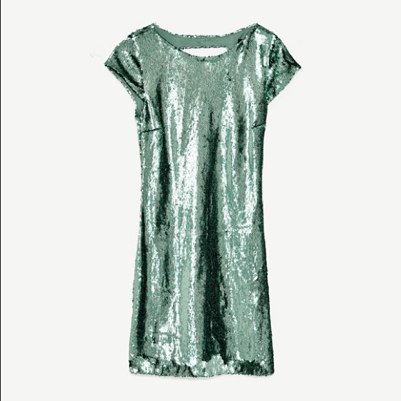 Zara Sea Green Sequin Dress - Picture 4 of 5
